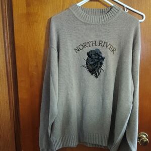 North River Men's Brown Crewneck Sweater with Embroidered Dog Design
